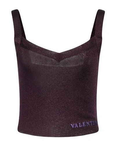 Valentino Garavani Woman Top Deep Purple Size M Viscose, Metallic Fiber, Polyester In Purple