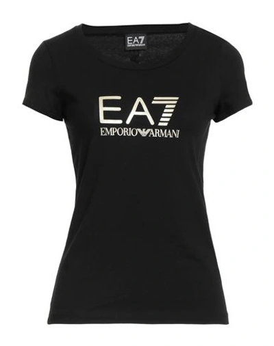 Ea7 Woman T-shirt Black Size M Cotton, Elastane