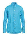 Bastoncino Man Shirt Azure Size 16 ½ Linen, Cotton In Blue