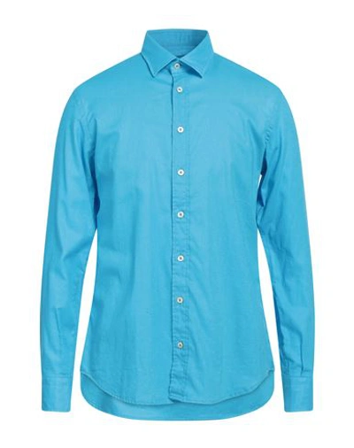 Bastoncino Man Shirt Azure Size 16 ½ Linen, Cotton In Blue