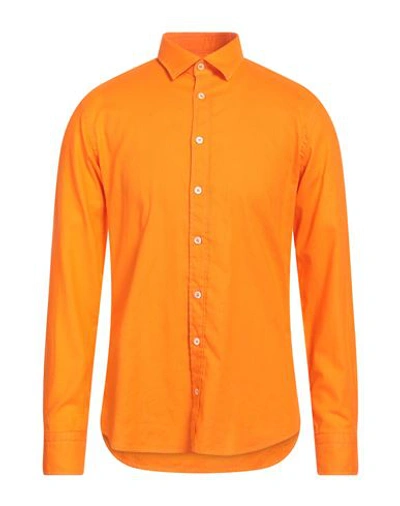 Bastoncino Man Shirt Orange Size 17 Linen, Cotton