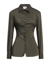 Semicouture Woman Shirt Military Green Size 8 Cotton, Polyamide, Elastane, Polyurethane, Viscose