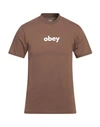 Obey Man T-shirt Brown Size M Cotton