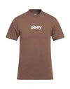 Obey Man T-shirt Brown Size M Cotton In Brown