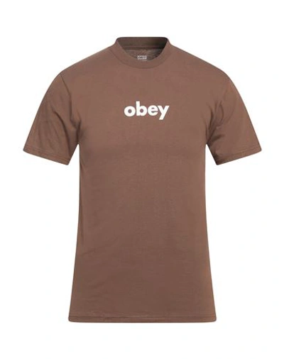 Obey Man T-shirt Brown Size M Cotton