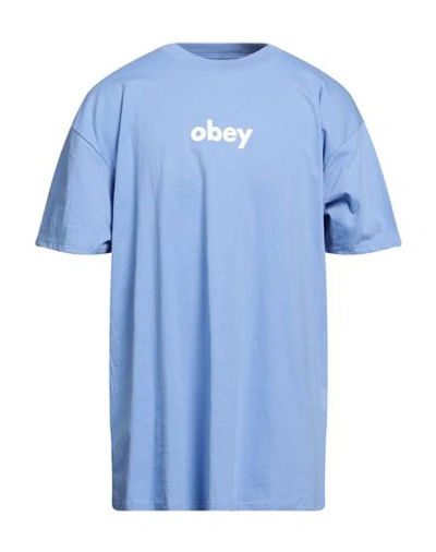 Obey Man T-shirt Light Blue Size S Cotton