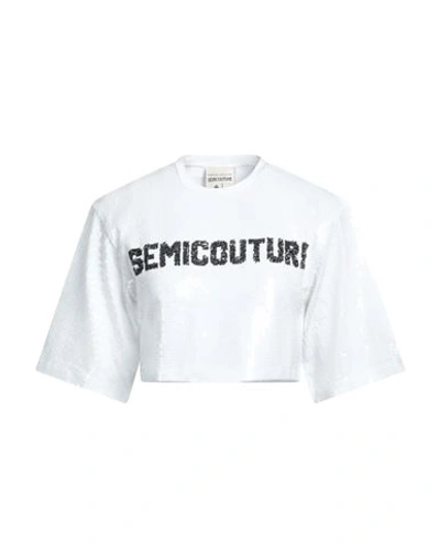 Semicouture Woman T-shirt White Size Xl Polyester