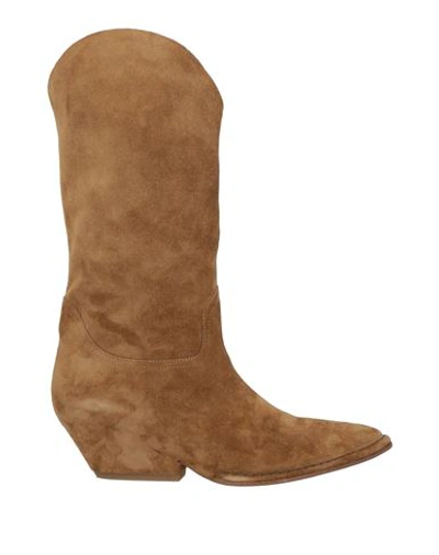 Del Carlo Woman Boot Camel Size 10 Soft Leather In Beige