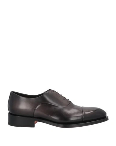 Santoni Man Lace-up Shoes Steel Grey Size 11 Leather