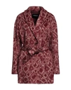 DONDUP DONDUP WOMAN COAT BURGUNDY SIZE 6 ACRYLIC, POLYESTER, WOOL, COTTON, ELASTANE