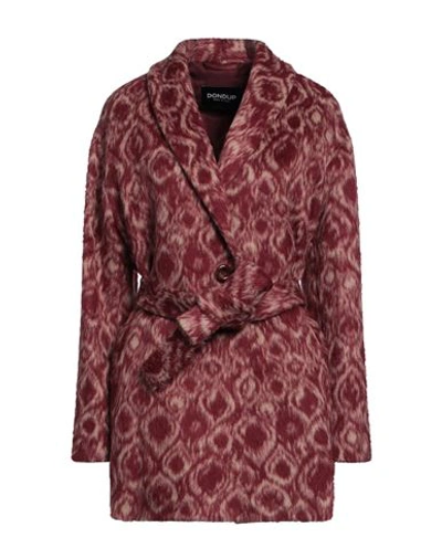 Dondup Woman Coat Burgundy Size 6 Acrylic, Polyester, Wool, Cotton, Elastane In Red