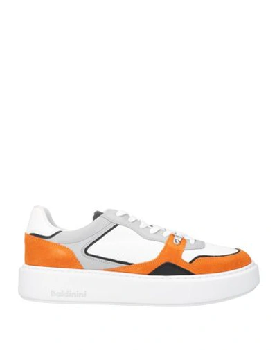 Baldinini Man Sneakers Orange Size 7 Calfskin, Textile Fibers