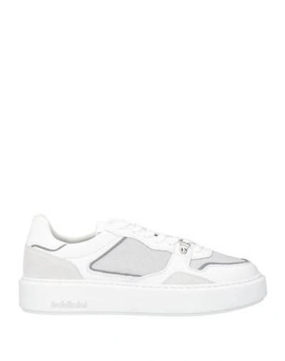 Baldinini Man Sneakers White Size 8.5 Leather, Textile Fibers