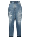 Vicolo Woman Denim Pants Blue Size L Cotton In Blue