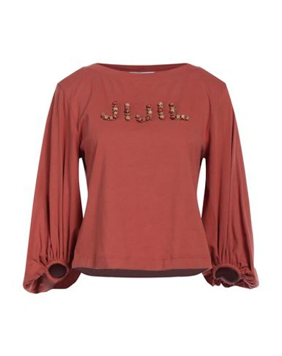 Jijil Woman T-shirt Rust Size 4 Cotton In Red