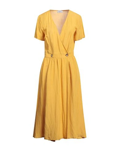 Hopper Woman Midi Dress Ocher Size 6 Viscose, Linen In Yellow