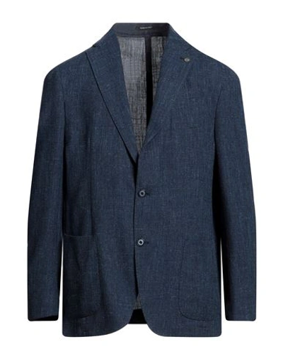 Angelo Nardelli Man Blazer Navy Blue Size 46 Virgin Wool, Cotton, Linen