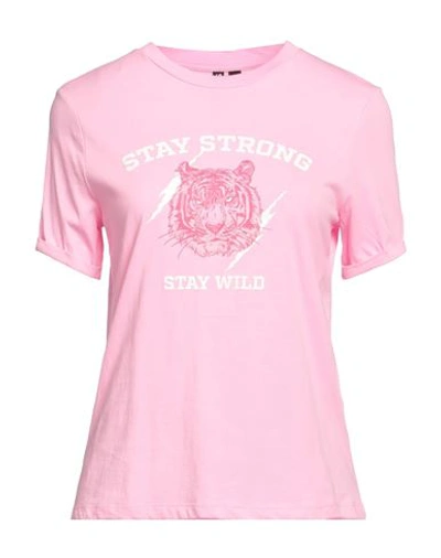 Pieces Woman T-shirt Pink Size L Cotton