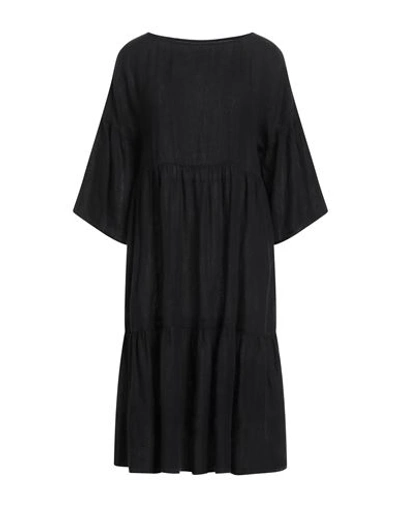 120% Lino Woman Midi Dress Black Size 2 Linen