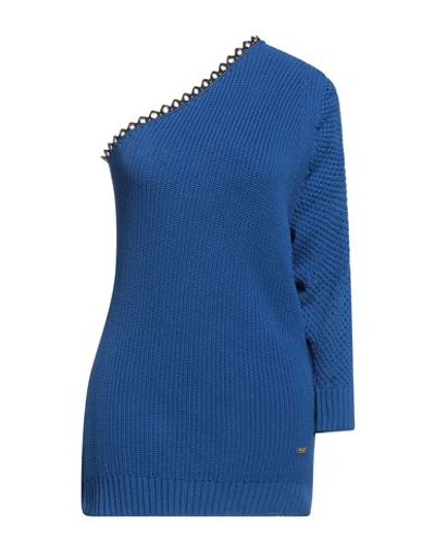 Cavalli Class Woman Sweater Blue Size S Cotton, Polyamide