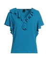 Pinko Woman Top Azure Size 2 Acetate, Silk In Blue