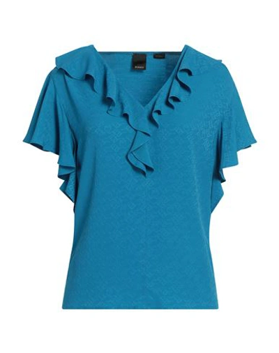 Pinko Woman Top Azure Size 2 Acetate, Silk In Blue