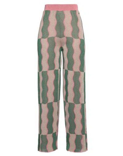 Même Road Woman Pants Green Size L Viscose, Lurex, Polyamide, Polyester