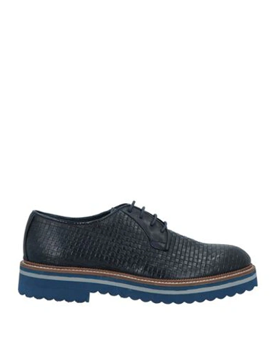 Baldinini Man Lace-up Shoes Navy Blue Size 9 Shearling