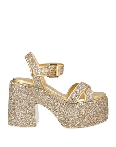 Casadei Woman Sandals Platinum Size 6 Textile Fibers In Gold