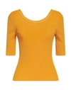 MAURO GRIFONI GRIFONI WOMAN SWEATER OCHER SIZE 8 VISCOSE, POLYAMIDE