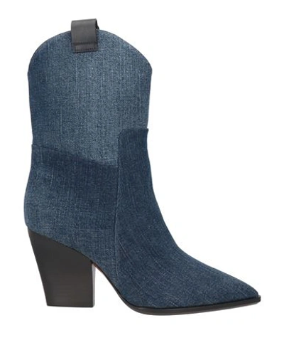 Santoni Woman Ankle Boots Blue Size 10 Textile Fibers