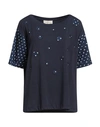 Corte Dei Gonzaga Woman T-shirt Navy Blue Size 14 Cotton, Elastane, Polyester
