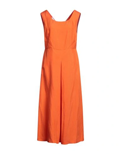Diana Gallesi Woman Midi Dress Orange Size 12 Viscose, Linen