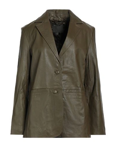 Muubaa Woman Blazer Military Green Size 10 Sheepskin, Polyester