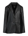 MUUBAA MUUBAA WOMAN BLAZER BLACK SIZE 10 SHEEPSKIN, POLYESTER