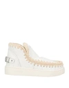 Mou Eskimo Sneaker Bold Low Heels Ankle Boots In White Leather In White