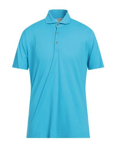 H953 Man Polo Shirt Azure Size 42 Cotton In Blue