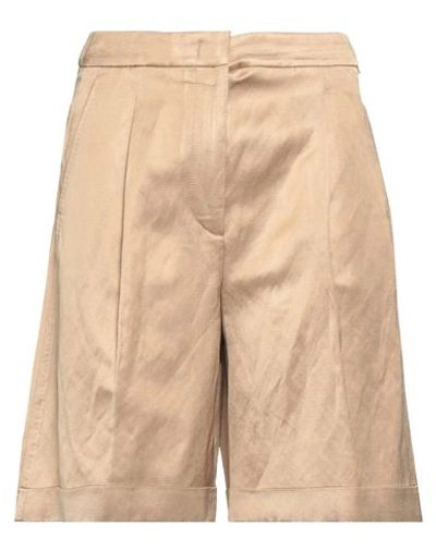 Peserico Woman Shorts & Bermuda Shorts Sand Size 6 Viscose, Linen, Cotton In Beige