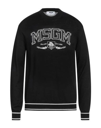 Msgm Man Sweater Black Size S Wool, Acrylic