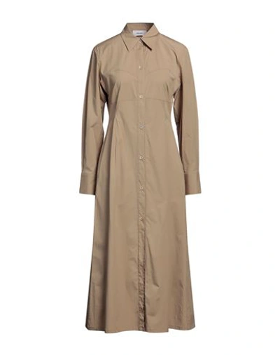 Aglini Woman Midi Dress Khaki Size 4 Cotton, Elastane In Beige