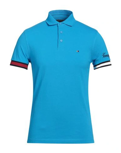 Tommy Hilfiger Man Polo Shirt Azure Size L Cotton In Blue