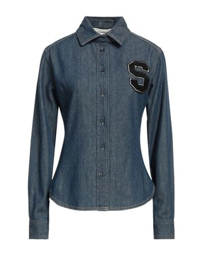 Shirtaporter Woman Denim Shirt Blue Size S Cotton