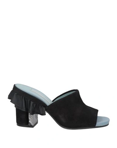 Stephen Venezia Woman Sandals Black Size 8 Leather, Textile Fibers