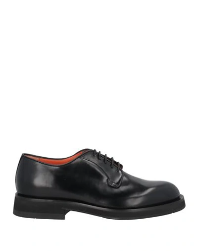 Santoni Man Lace-up Shoes Black Size 10.5 Leather