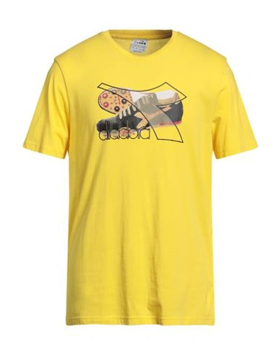 Diadora Man T-shirt Yellow Size M Cotton
