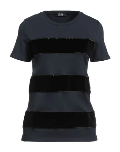 Karl Lagerfeld Woman T-shirt Navy Blue Size S Viscose, Polyamide, Elastane