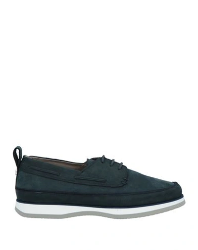 Baldinini Man Lace-up Shoes Navy Blue Size 13 Leather