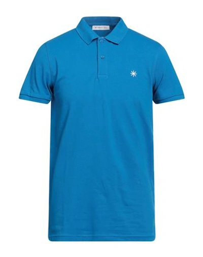 Manuel Ritz Man Polo Shirt Azure Size Xxl Cotton, Elastane In Blue