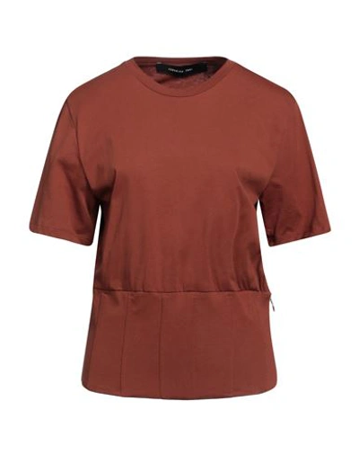 Federica Tosi Woman T-shirt Brown Size 8 Cotton