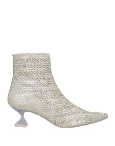 Ras Woman Ankle Boots Platinum Size 10 Textile Fibers, Natural Raffia In Grey